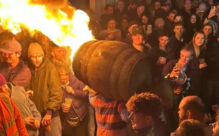 Crowds Gather for Annual Flaming Tar Barrel Event