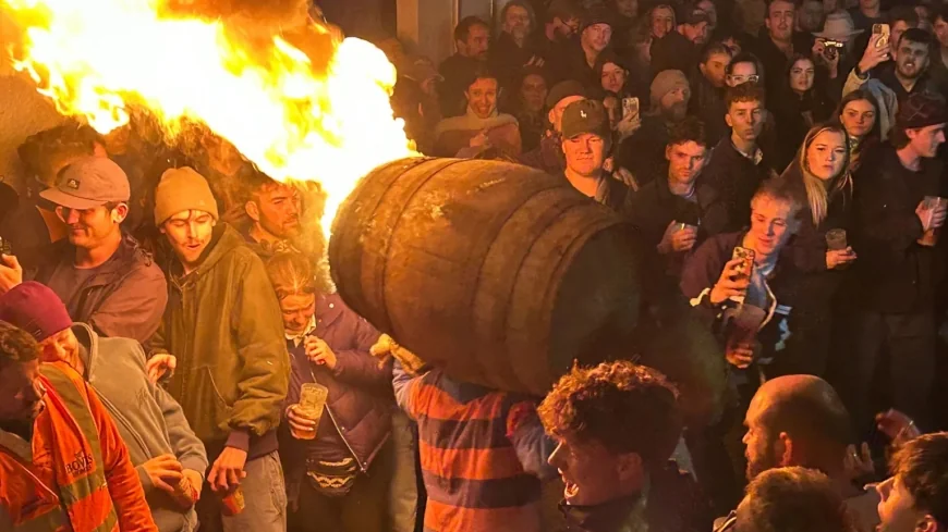 Crowds Gather for Annual Flaming Tar Barrel Event