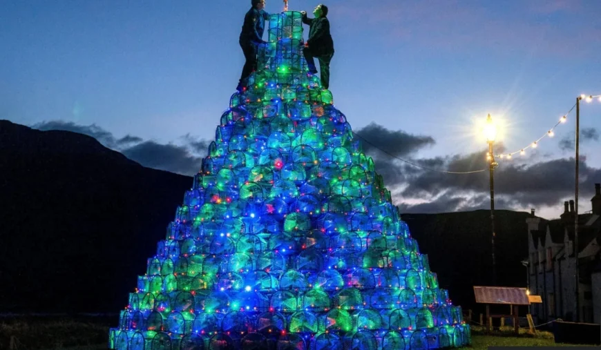 Fishing-Creel Christmas Tree Illuminates Scottish Village