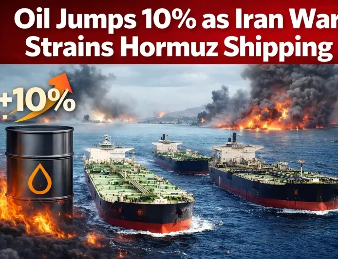 Oil Jumps 10% as Iran War Strains Hormuz Shipping
